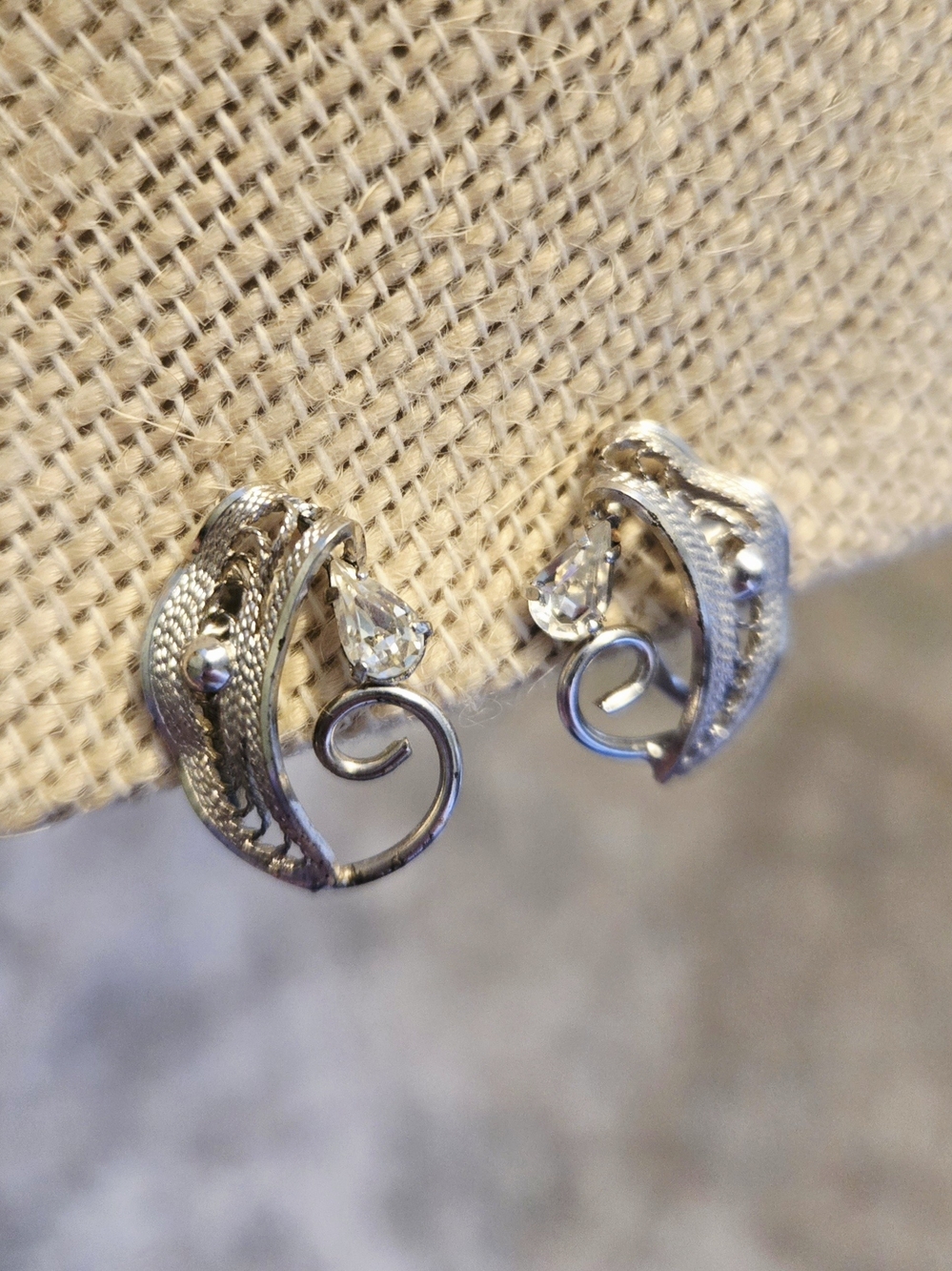Mid-Century Titan Sterling Filigree Teardrop Screw Back Earrings